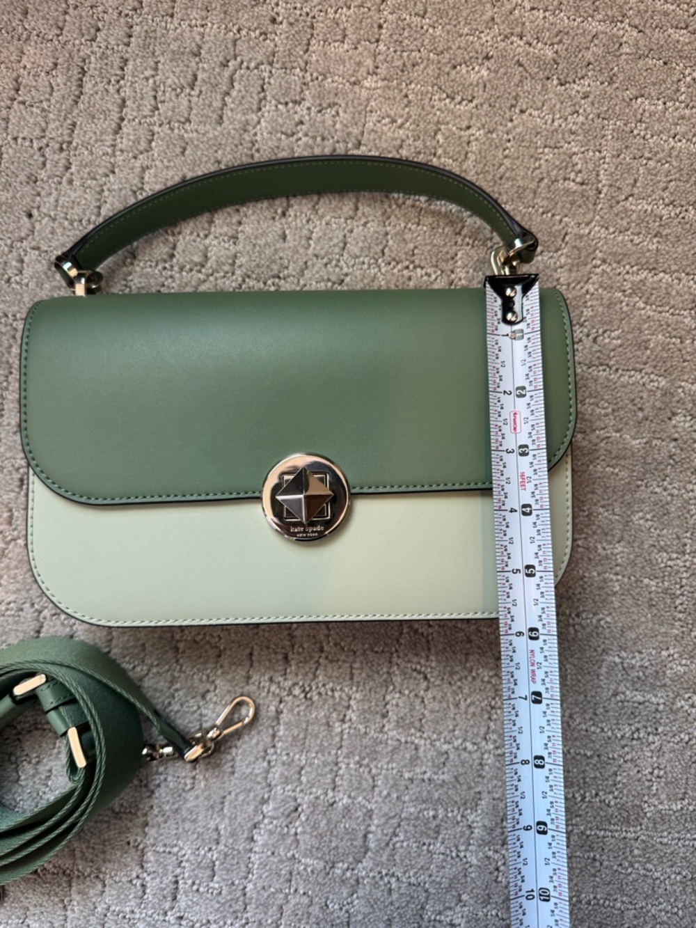 Kate Spade Two-Tone Green Leather Crossbody Bag with Detachable Straps - Picture 6 of 7